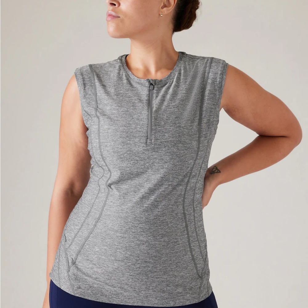 ATHLETA Pacifica Illume UPF Fitted Tank Heather Gray Swim Performance Active Gym